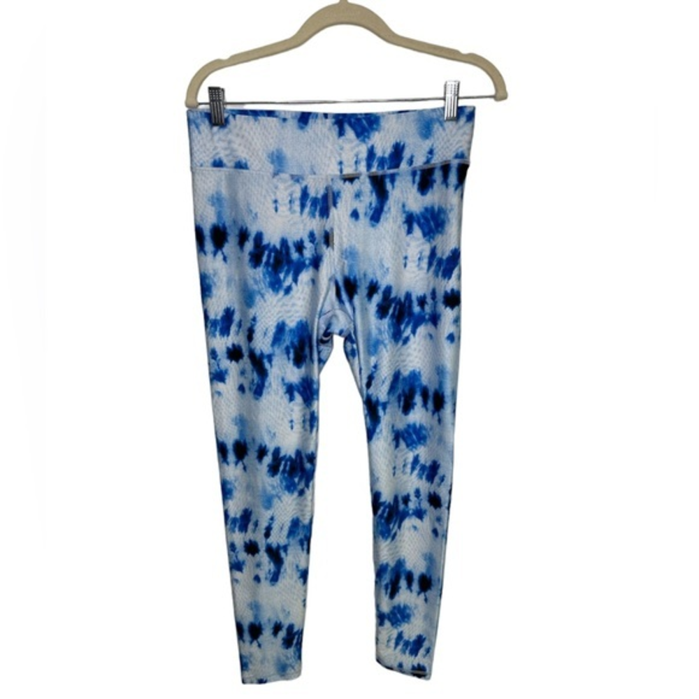 Terez Womens NWT Leggings M Blue White‎ Tie Dye Athletic Bottoms sz Large NEW